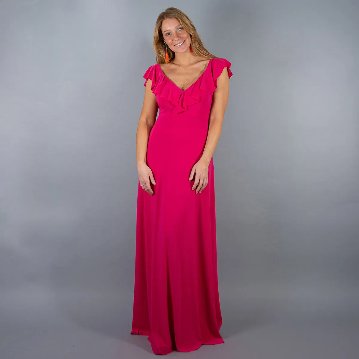 MARIA PASKARO - Vestido Largo Marken Frambuesa Lycra Vuelo Grande Maria Paskaro