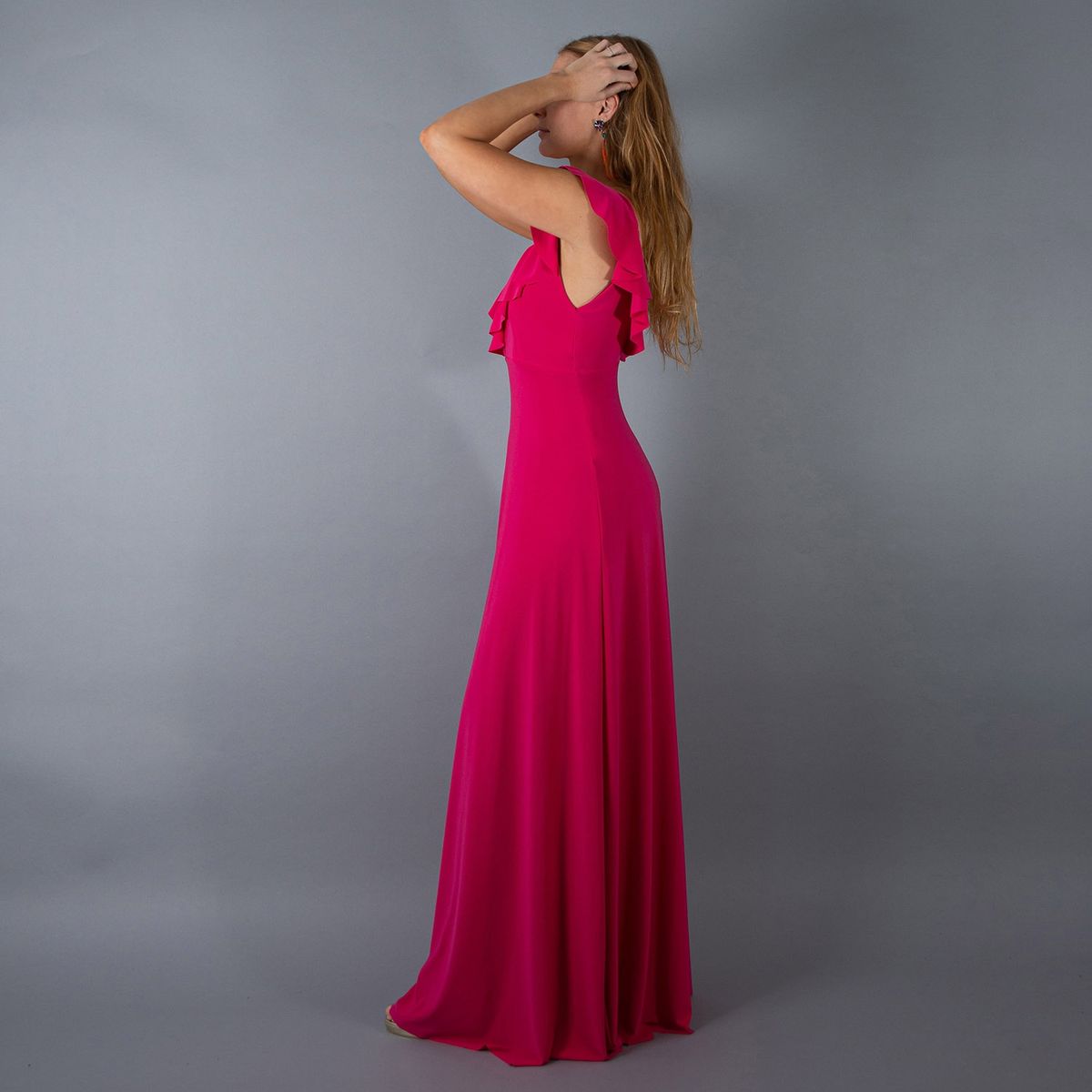 MARIA PASKARO - Vestido Largo Marken Frambuesa Lycra Vuelo Grande Maria Paskaro