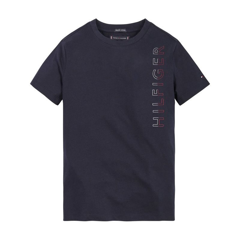 TOMMY HILFIGER - Polera De Niño Con Logo Vertical Azul Tommy Hilfiger