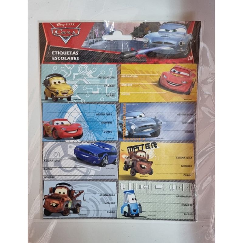 RHEIN - Set etiquetas escolares adhesivas para nombres diseño Cars