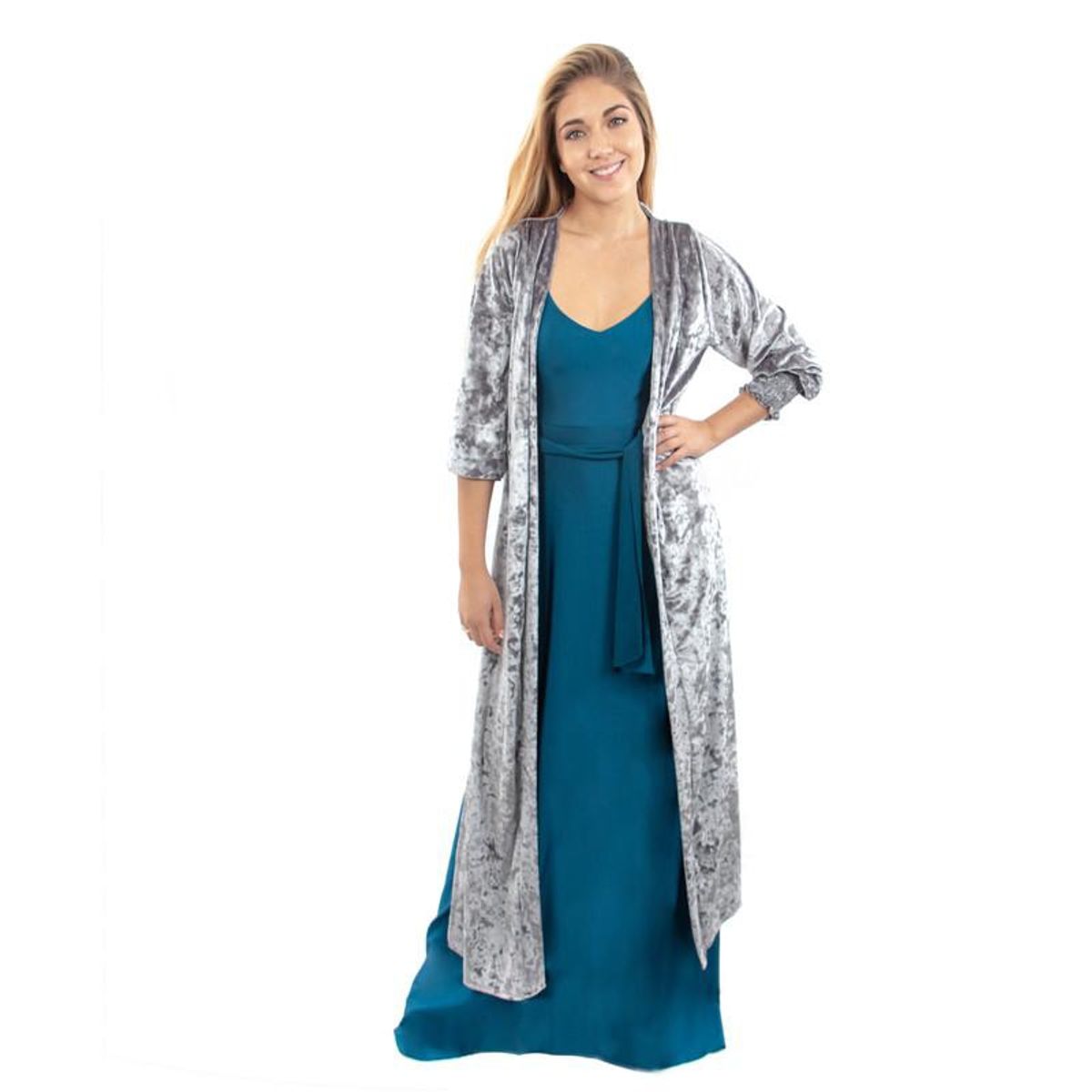 MARIA PASKARO - Tapado Kimono Santini Grafito Jaspeado Terciopelo Maria Paskaro