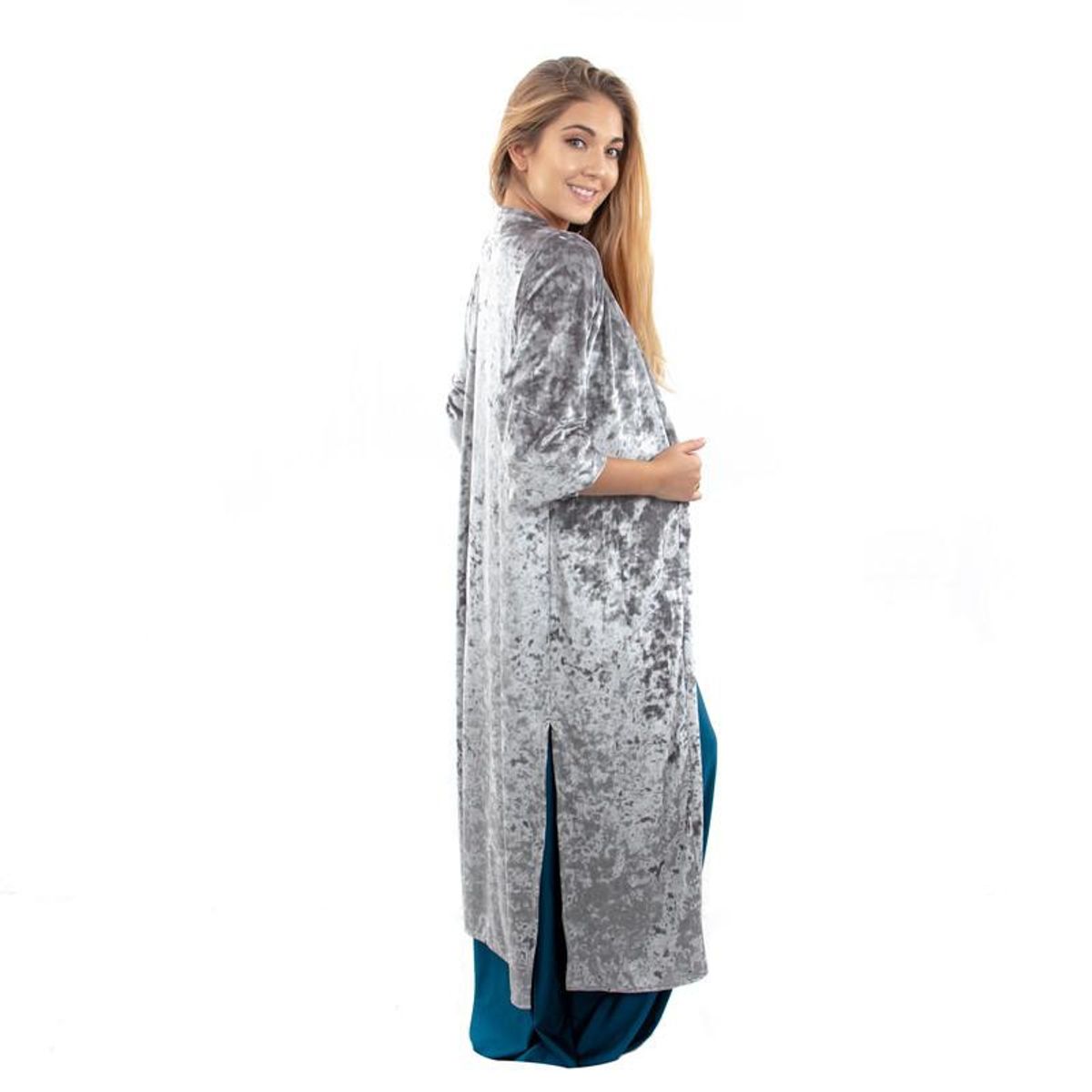 MARIA PASKARO - Tapado Kimono Santini Grafito Jaspeado Terciopelo Maria Paskaro