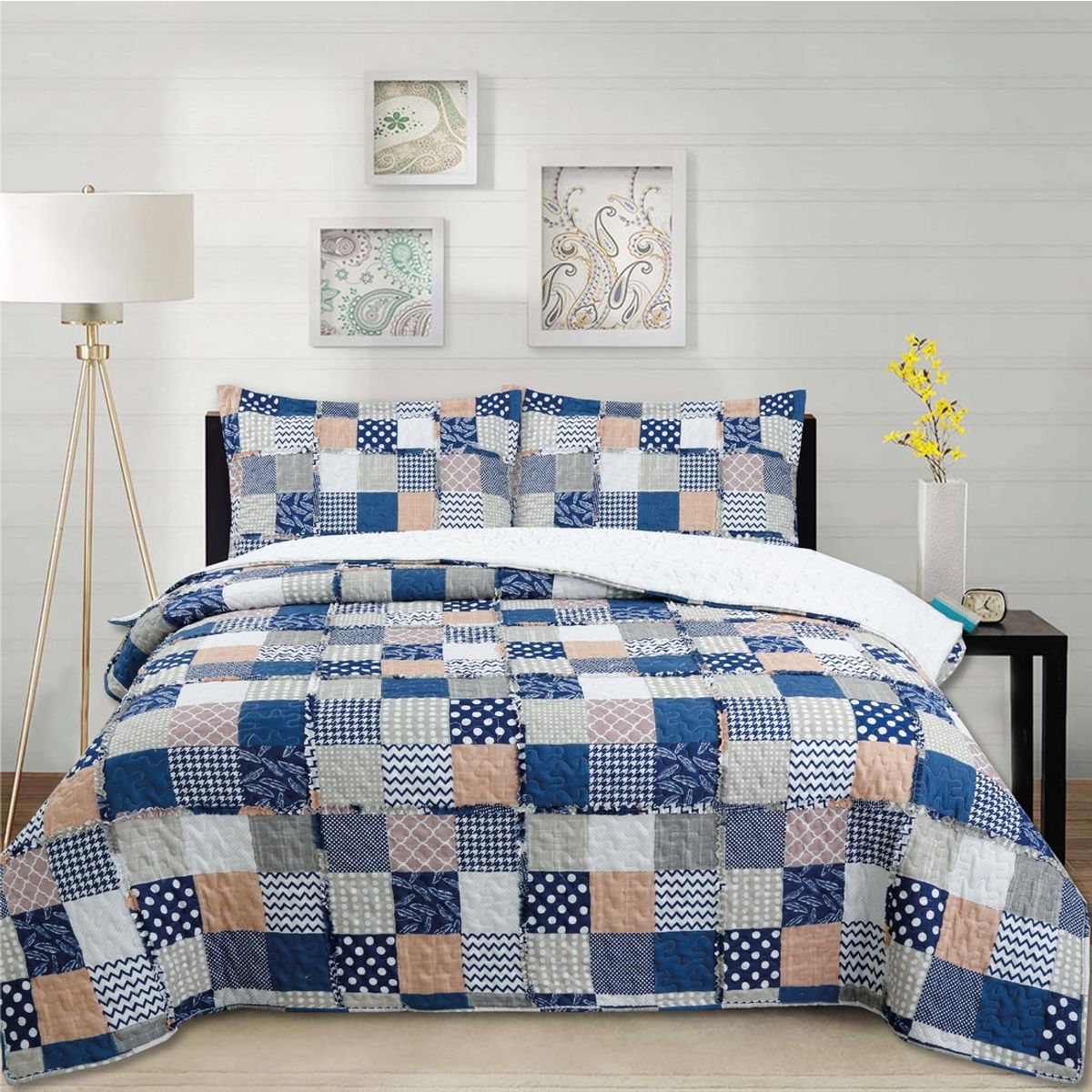 CHANTILLY - Cubrecama Ruffle Sherpa Patch Formas 1.5P CHANTILLY