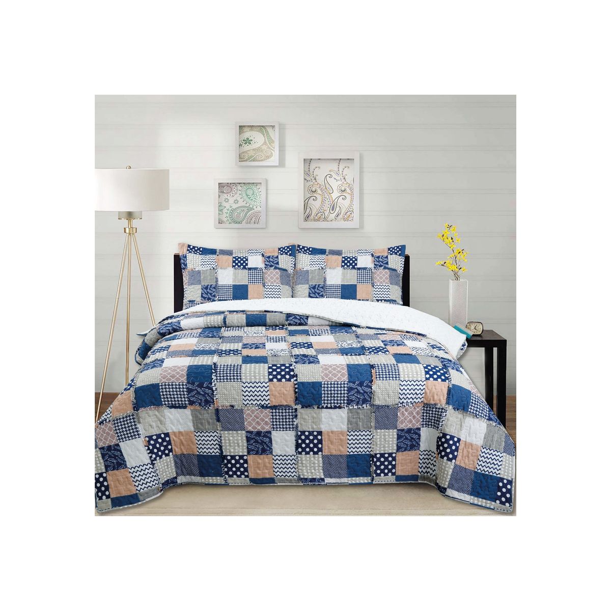 CHANTILLY - Cubrecama Ruffle Sherpa Patch Formas 1.5P CHANTILLY