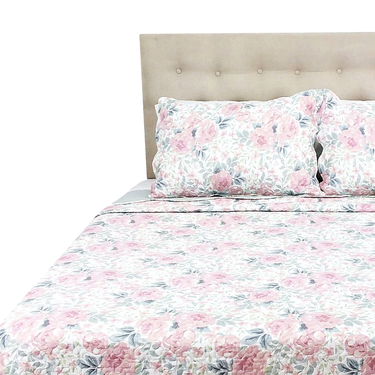 CHANTILLY - Cubrecama Microfibra Estampado Rozas 2 Plazas CHANTILLY