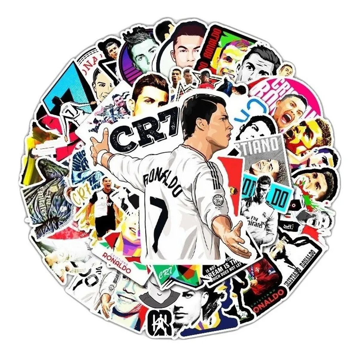 GARSIL - 50 Stickers Cr7 / Cristiano Ronaldo - Etiquetas Autoadhesivas