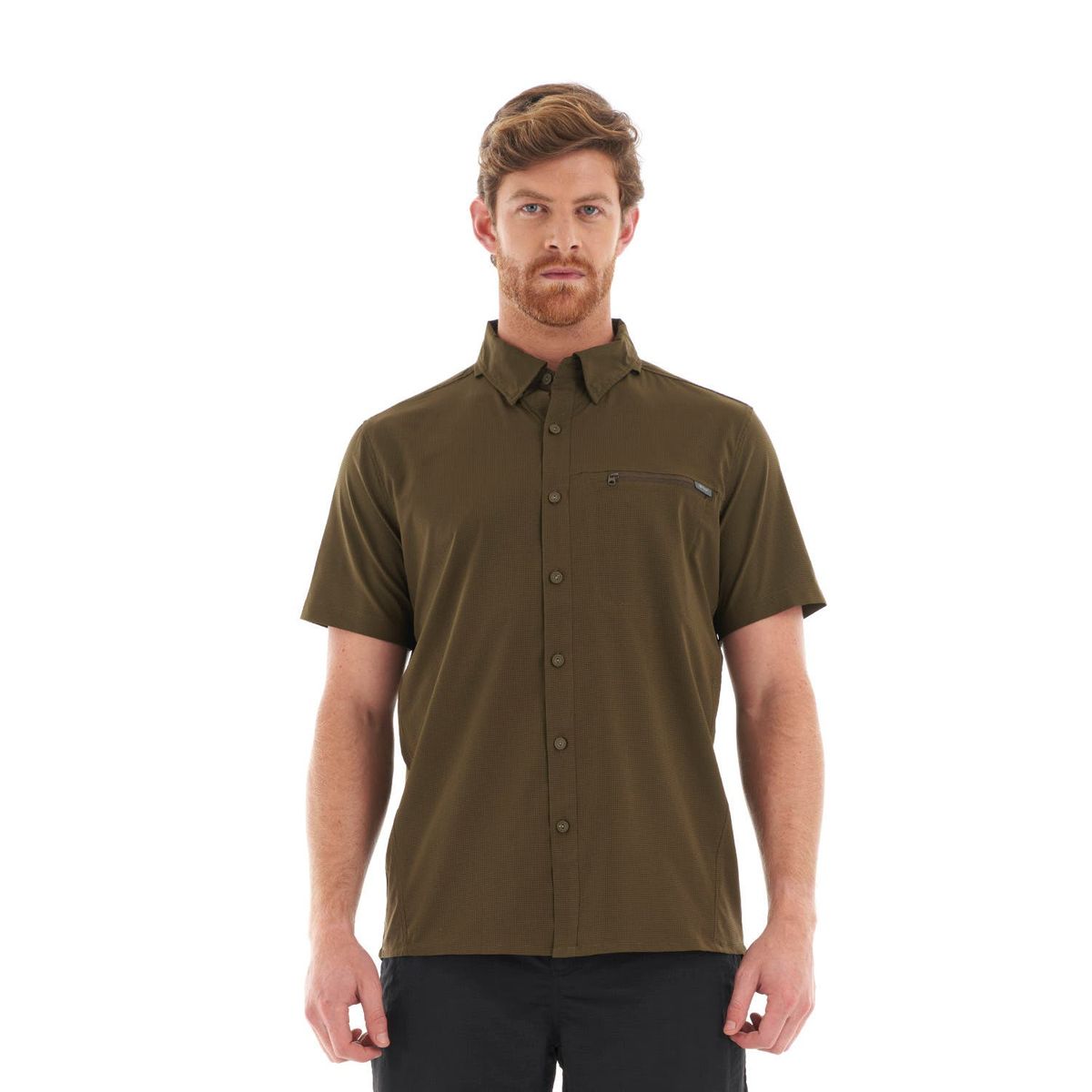 LIPPI - Camisa Hombre Rosselot Short Sleeve Q-Dry Shirt Oliva Oscuro Lippi