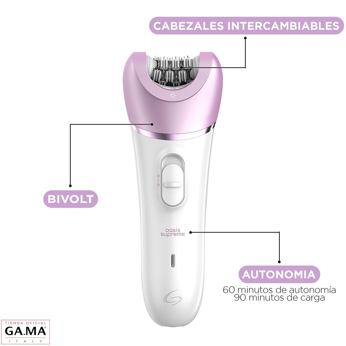 GAMA - Depiladora Oasis Supreme Carga USB Uso en Seco y Húmedo