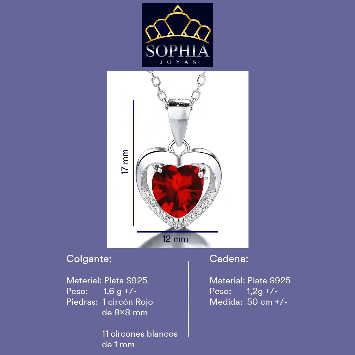 GENERICO - Collar Con Colgante Plata 925 Corazón Circones Elegante Joya Mujer