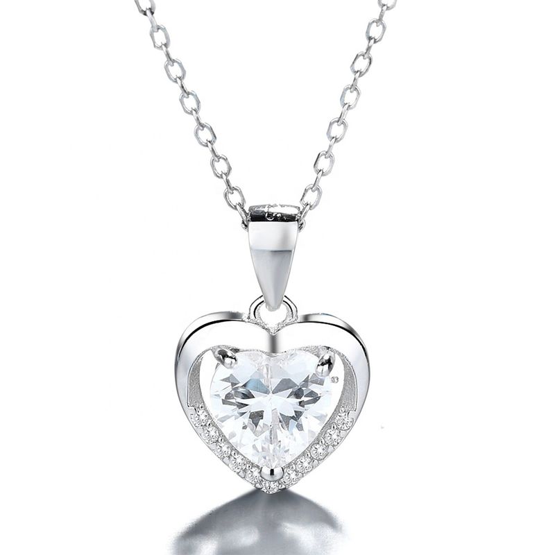 GENERICO - Collar Con Colgante Plata 925 Corazón Circones Elegante Joya Mujer