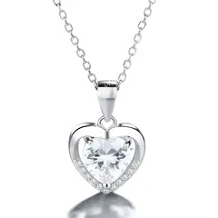 GENERICO - Collar Con Colgante Plata 925 Corazón Circones Elegante Joya Mujer