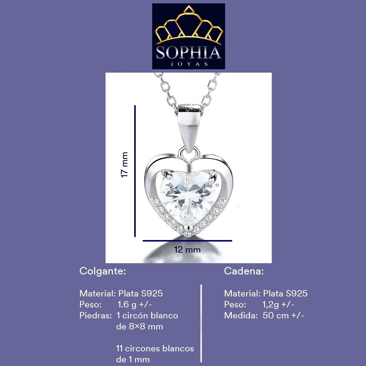 GENERICO - Collar Con Colgante Plata 925 Corazón Circones Elegante Joya Mujer