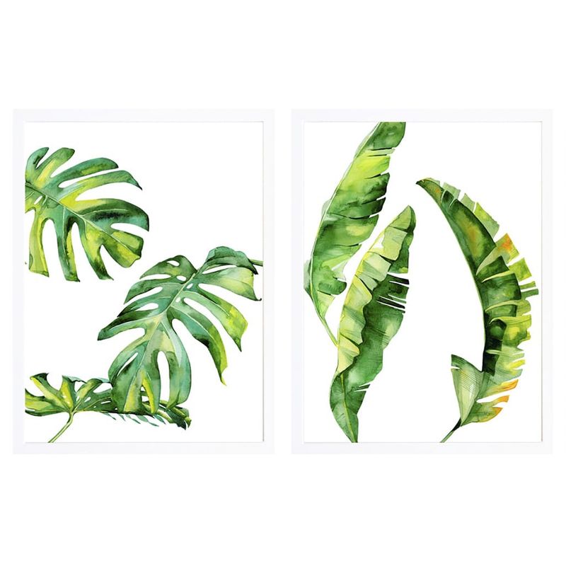 PAPEL ILUSTRADO - Set 2 Hojas Tropicales 40x50 cm Marco Blanco
