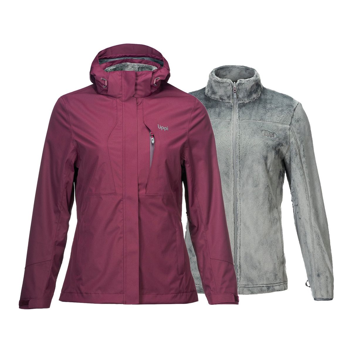 LIPPI - Chaqueta Mujer Tres Cruces Fusion-3 Hoody Jacket Vino Gris Oscuro Lippi
