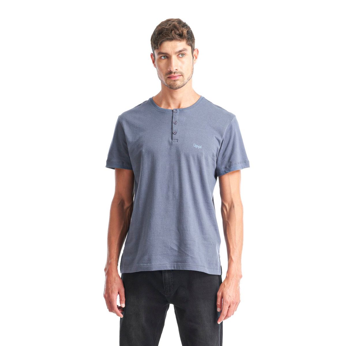LIPPI - Polera Hombre Henley Organic T-Shirt Negro Lippi