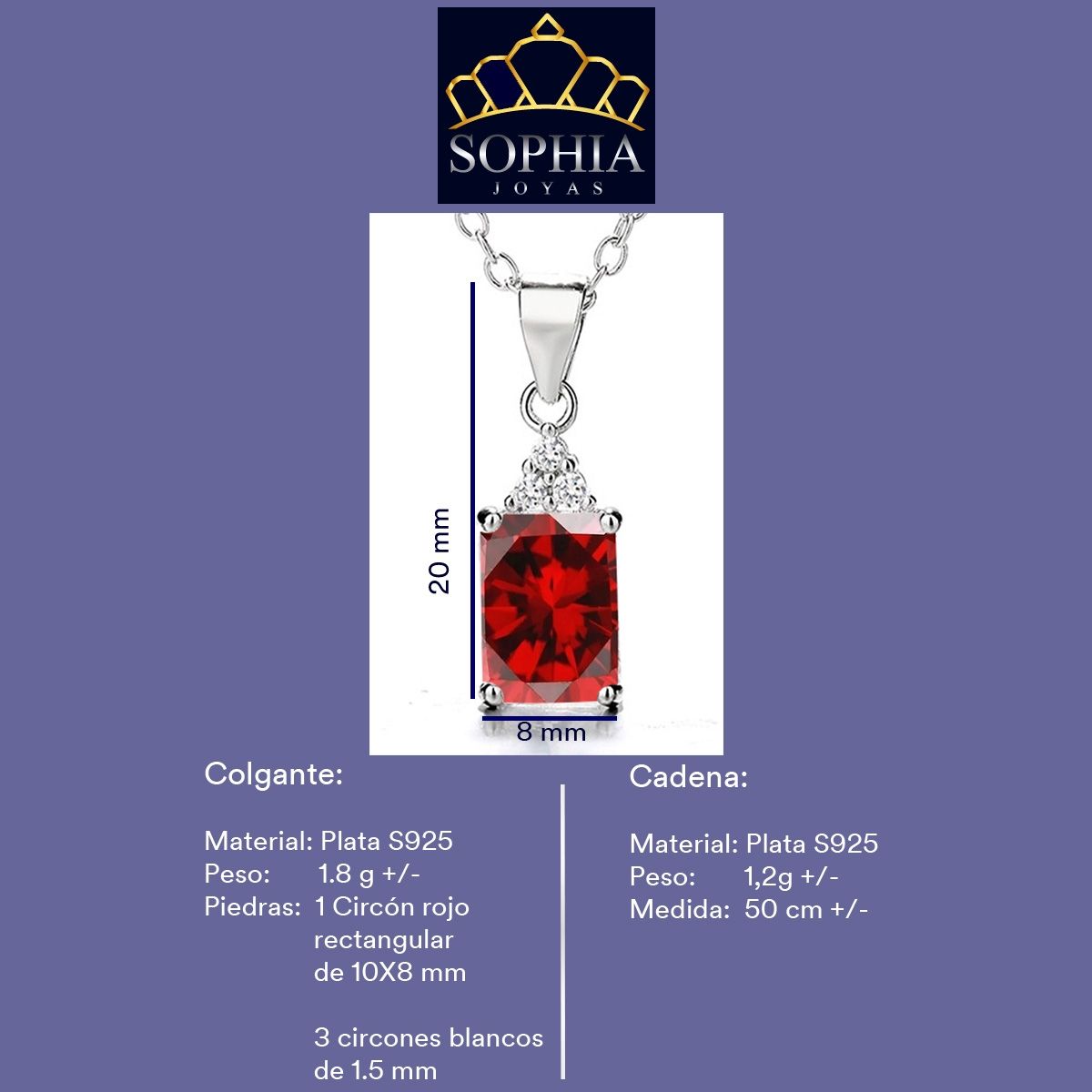 GENERICO - Collar Con Colgante Plata 925 Piedras Circones Elegante