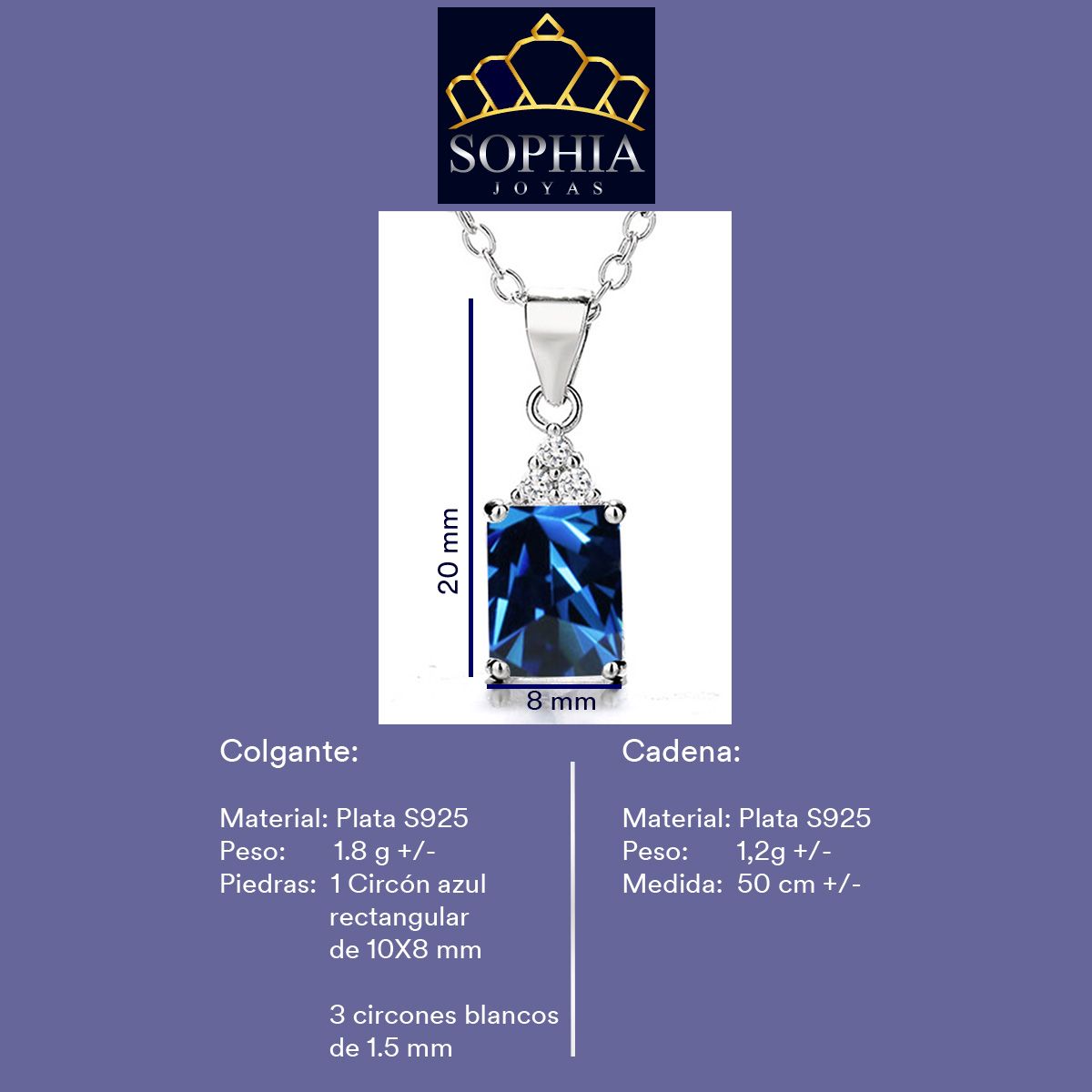 GENERICO - Collar Con Colgante Plata 925 Piedras Circones Elegante