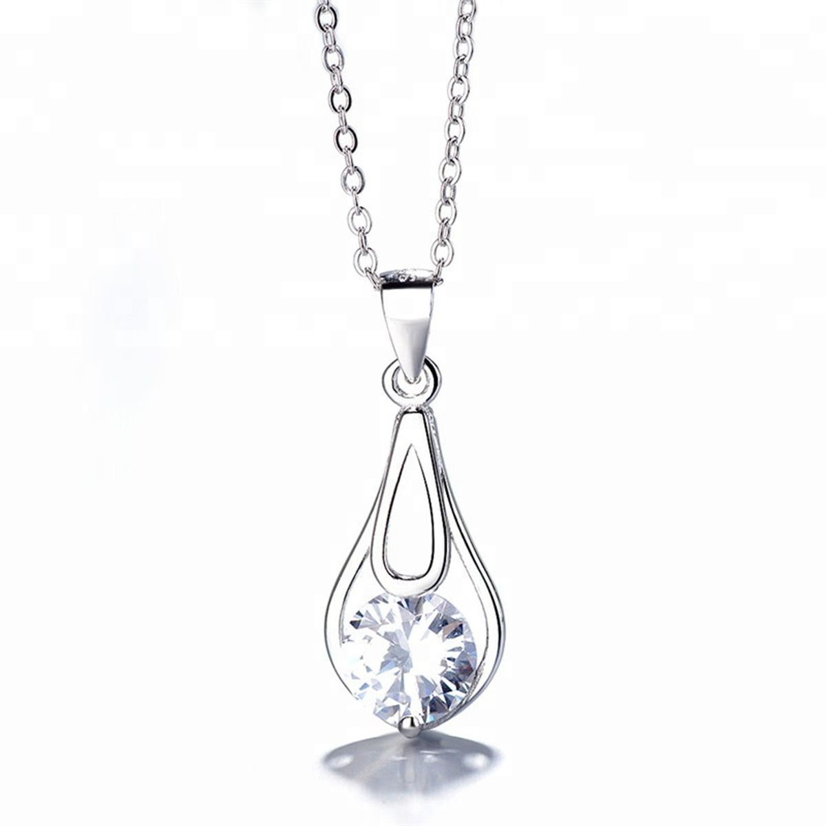 GENERICO - Collar Con Colgante Plata 925 Gota Circón Diseño Elegante Joya Mujer