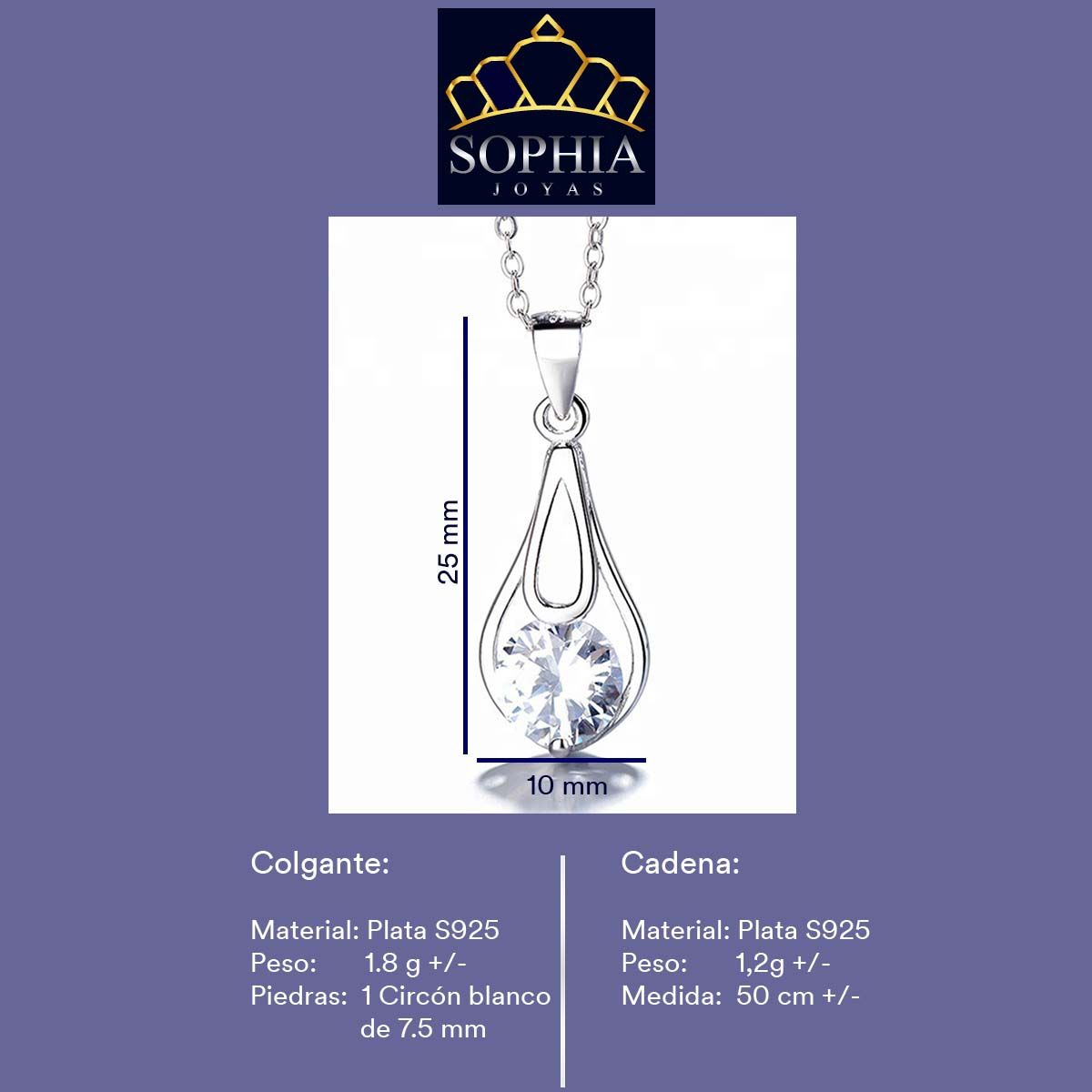 GENERICO - Collar Con Colgante Plata 925 Gota Circón Diseño Elegante Joya Mujer