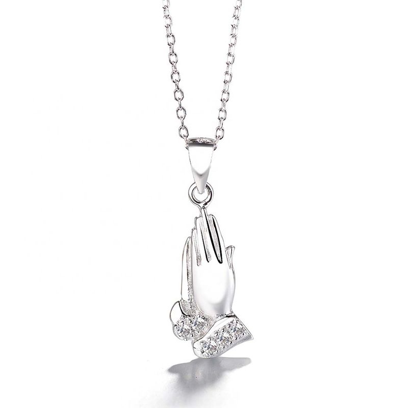 GENERICO - Collar Con Colgante Plata 925 Manos de Oración Religioso Joya Mujer