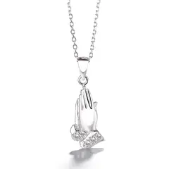 GENERICO - Collar Con Colgante Plata 925 Manos de Oración Religioso Joya Mujer