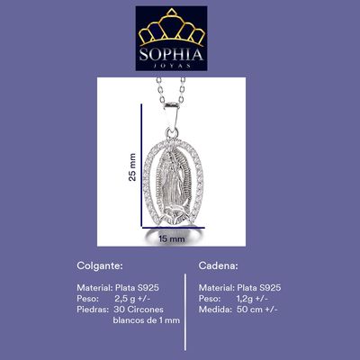 Imagen 2 del producto Collar con Colgante Plata 925 Virgen Circones Religioso Joya Mujer