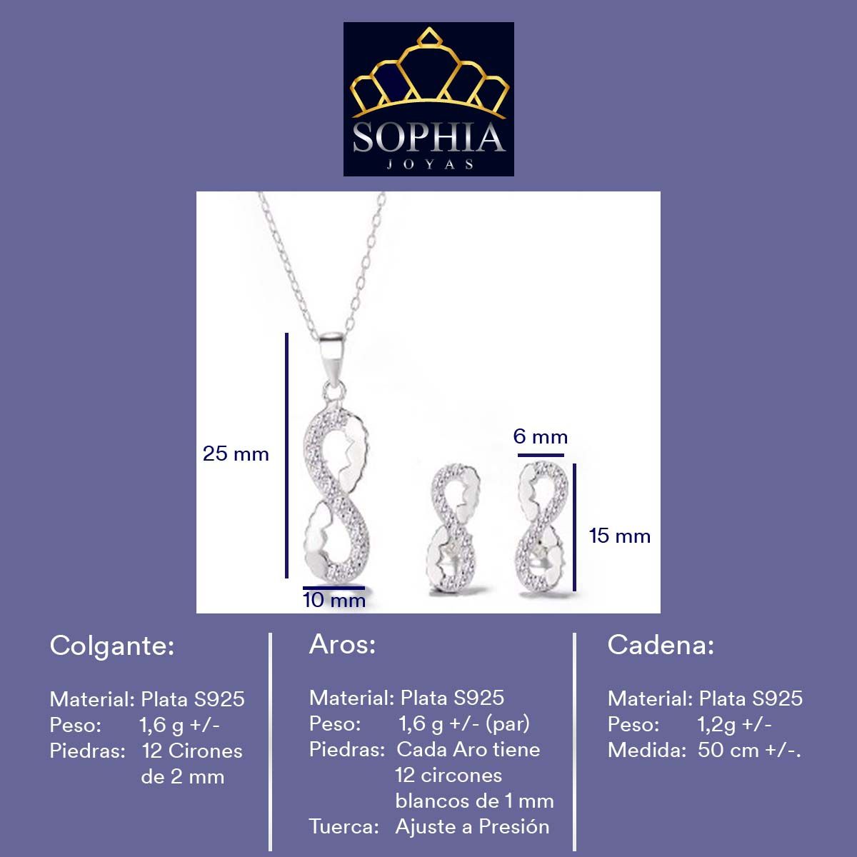 GENERICO - Collar Colgante Cadena Aros Plata 925 Infinito Joya Mujer