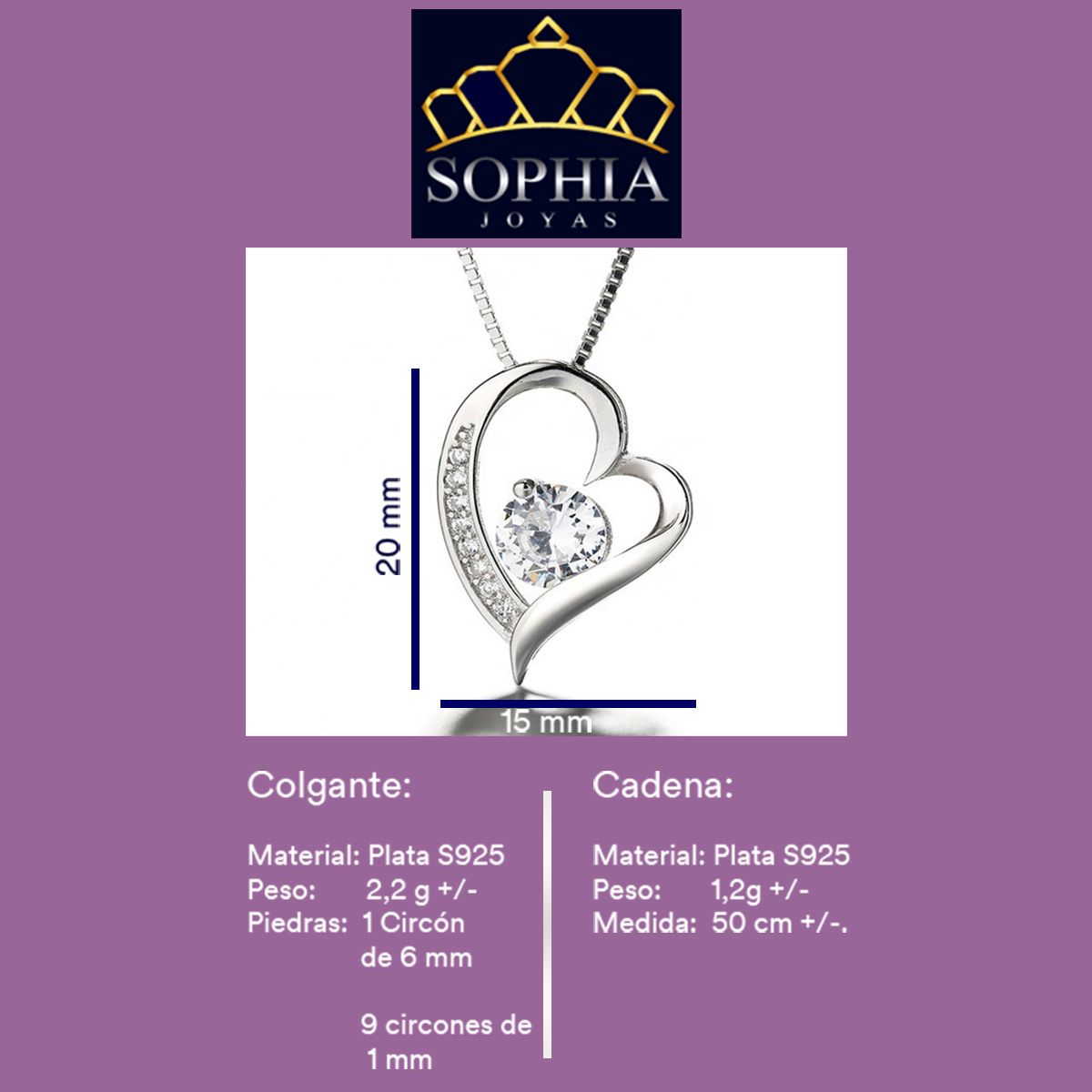 GENERICO - Collar Con Colgante Plata 925 Corazón Circones Elegante Joya Mujer