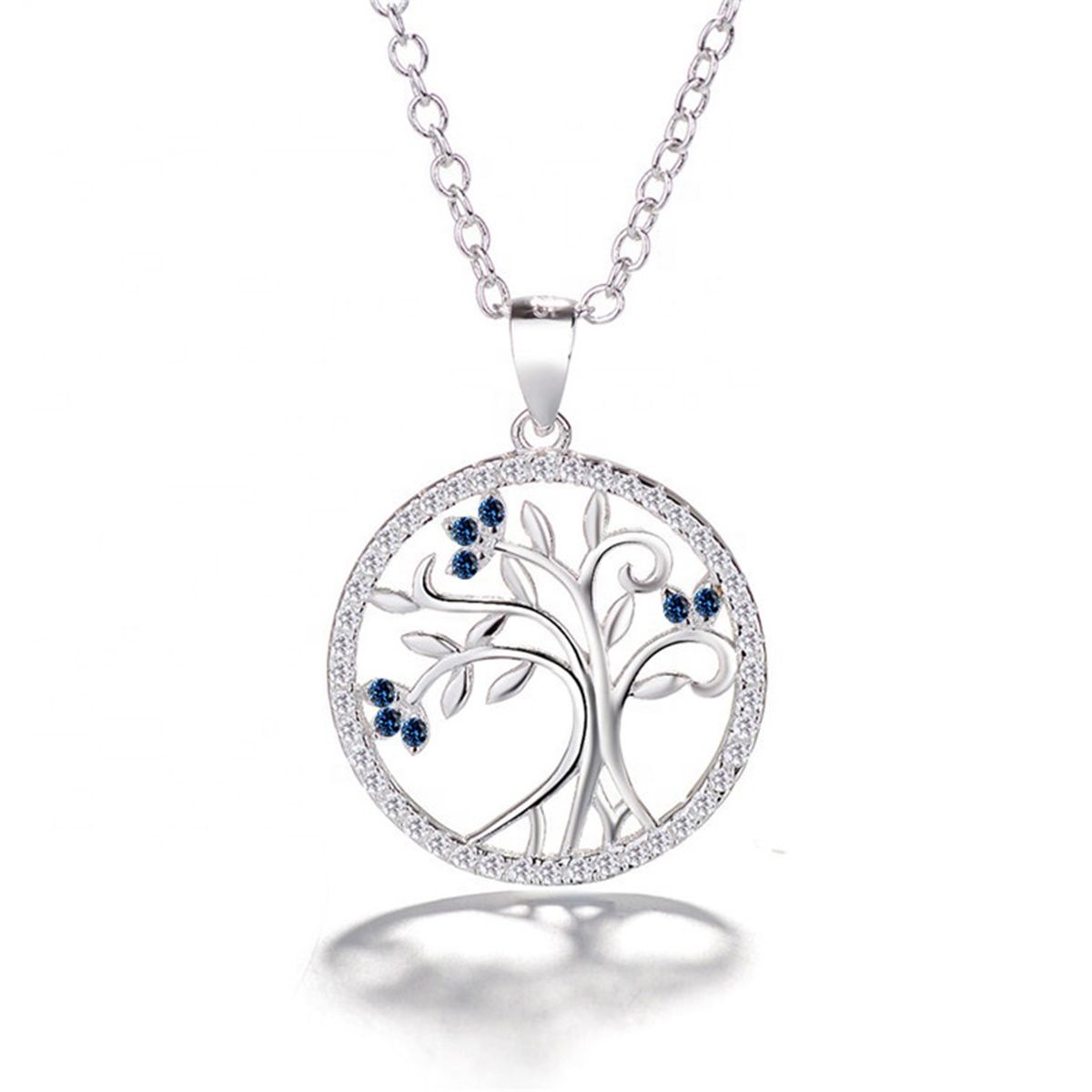 GENERICO - Collar Con Colgante Plata 925 Árbol De La Vida Circón Azul Joya Mujer