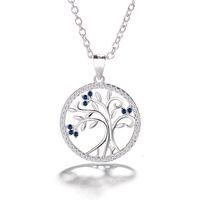 Collar Con Colgante Plata 925 Árbol De La Vida Circón Azul Joya Mujer