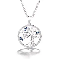 GENERICO - Collar Con Colgante Plata 925 Árbol De La Vida Circón Azul Joya Mujer