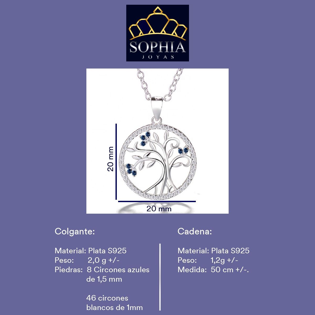 GENERICO - Collar Con Colgante Plata 925 Árbol De La Vida Circón Azul Joya Mujer