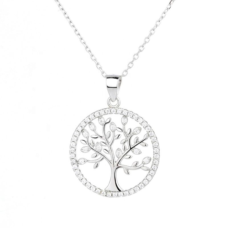 GENERICO - Collar Colgante Plata 925 Árbol De La Vida Circones Blancos Joya Mujer