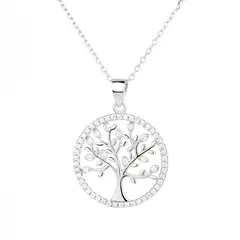 GENERICO - Collar Colgante Plata 925 Árbol De La Vida Circones Blancos Joya Mujer