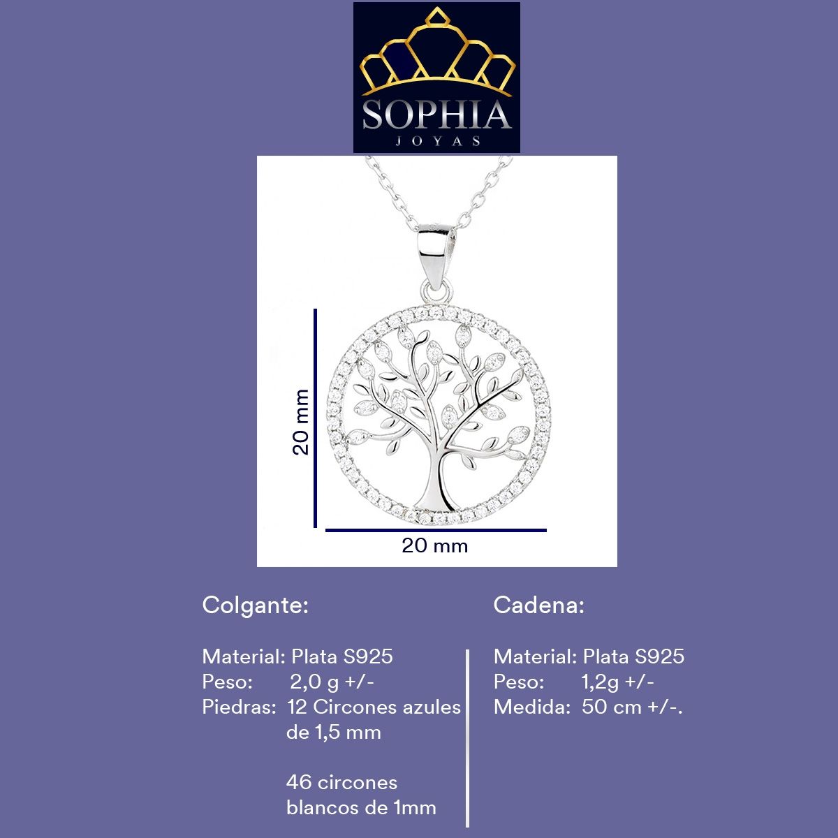 GENERICO - Collar Colgante Plata 925 Árbol De La Vida Circones Blancos Joya Mujer