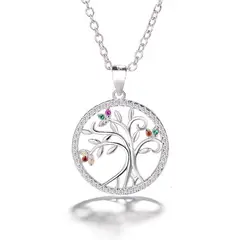 GENERICO - Collar Colgante Plata 925 Árbol De La Vida Circones Colores Joya Mujer.