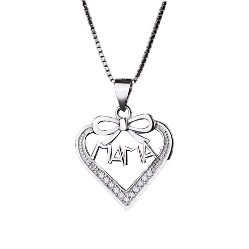 GENERICO - Collar Con Colgante Plata 925 Corazón Mamá Circones Blanco Joya Mujer