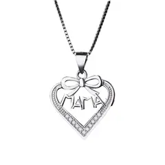 GENERICO - Collar Con Colgante Plata 925 Corazón Mamá Circones Blanco Joya Mujer