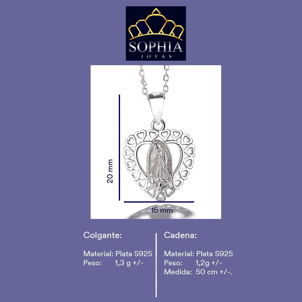 GENERICO - Collar Con Colgante Plata 925 Virgen Diseño Religioso