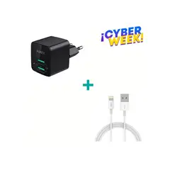 AUKEY - Cargador 2 Puertos USB + Cable Lightning MFi de 1 Metro
