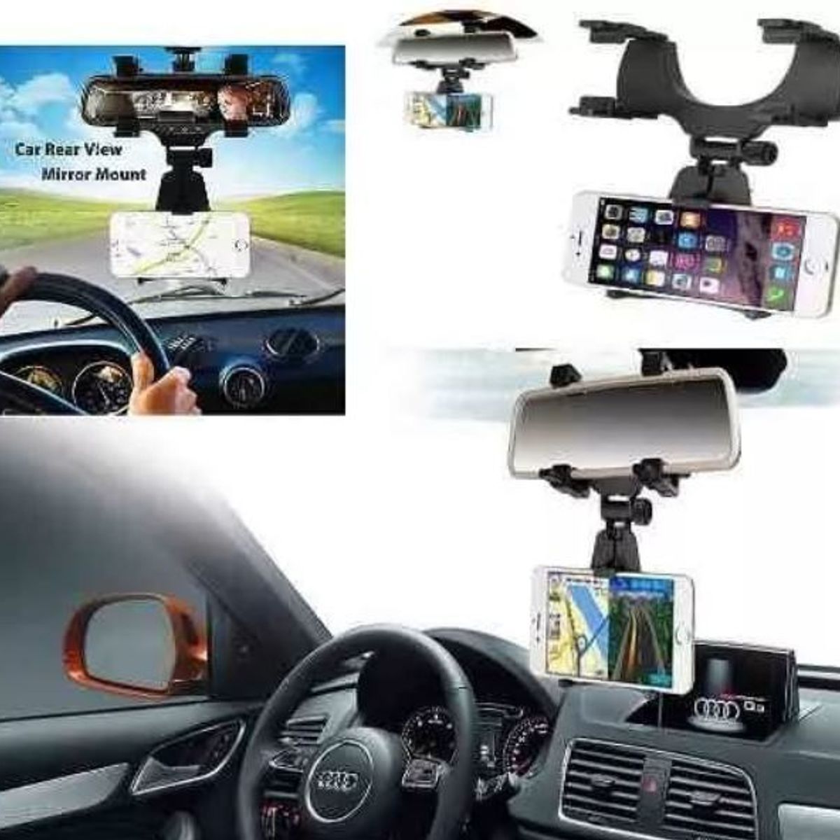 GENERICO - Soporte Celular Auto Porta Espejo Retrovisor Girar 360 Grado