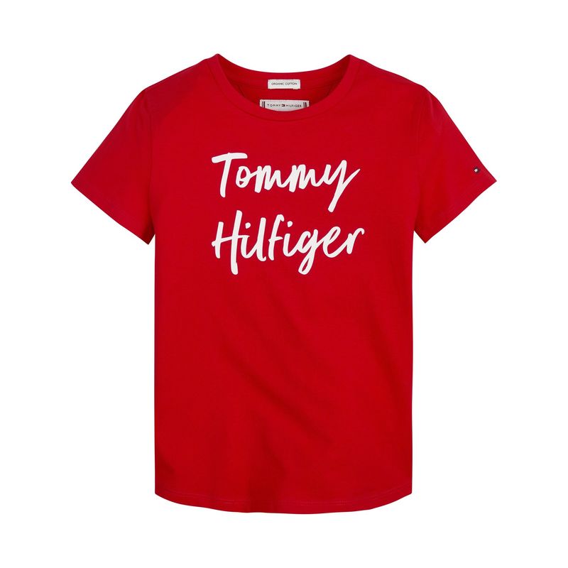TOMMY HILFIGER - Polera Essential Con Logo Script Rojo Tommy Hilfiger
