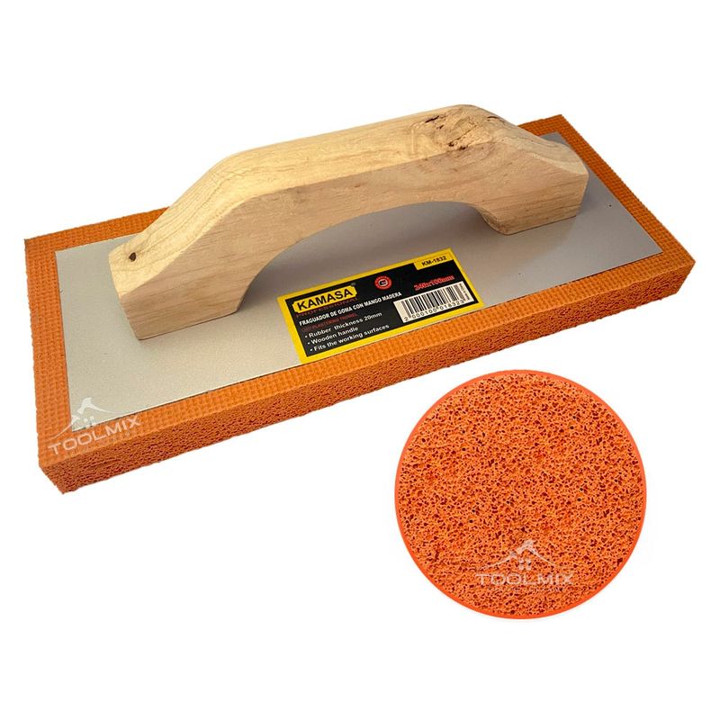 KAMASA - Fraguador De Goma 24 X 10 Cm Mango Madera Espesor 2 Cm