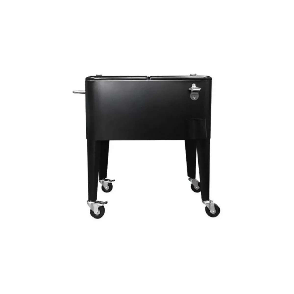 TODODESCUENTO - Cooler Retro Metálico Negro Con Manilla Y Ruedas 60 Litros