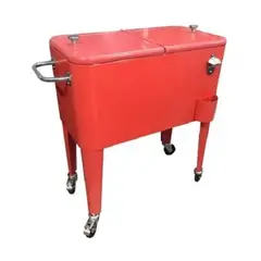 TODODESCUENTO - Cooler Retro Metalico Con Ruedas 60 Lts- ROJO