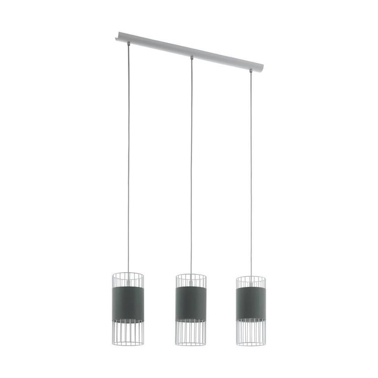 Lampara Colgante Norumbega 3 Focos 60W Acero Blanco y Textil Gris