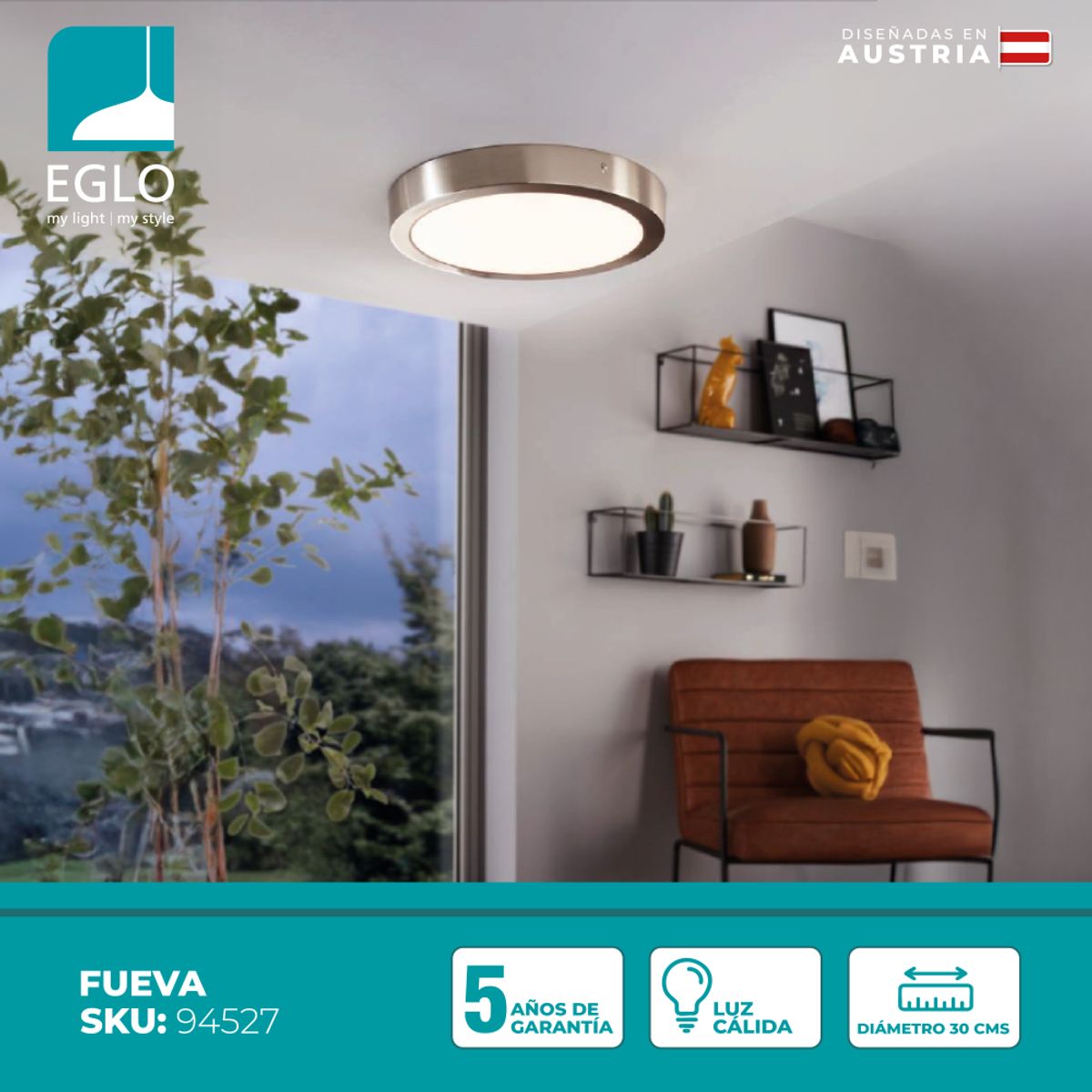 EGLO - Foco Sobrepuesto Metal Fueva Led  Dm30Cm Cálida 24W 2200Lm IP20