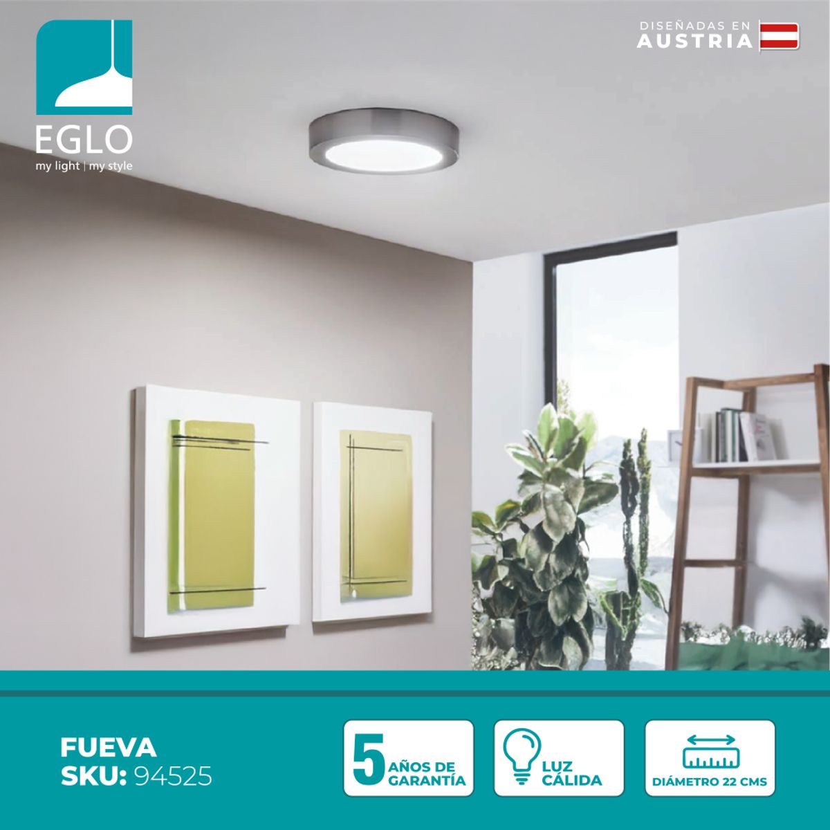 EGLO - Foco Sobrepuesto Metal Fueva Led  Dm22Cm Cálida 17W 1600Lm IP20