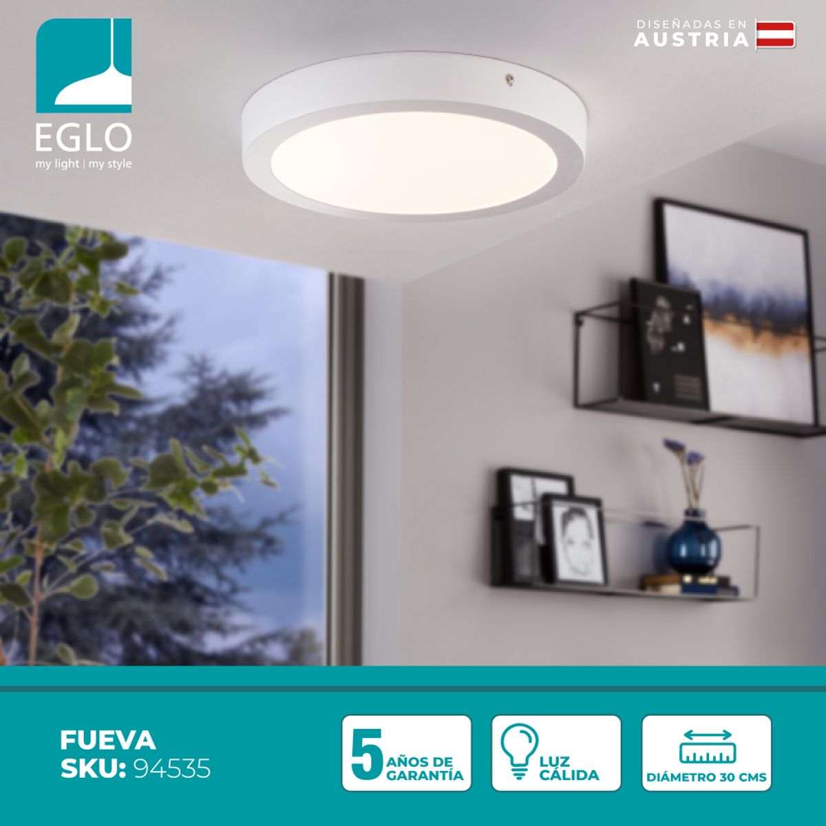 EGLO - Foco Sobrepuesto Metal Fueva Led Dm30Cm Cálida 24W 2200Lm IP20