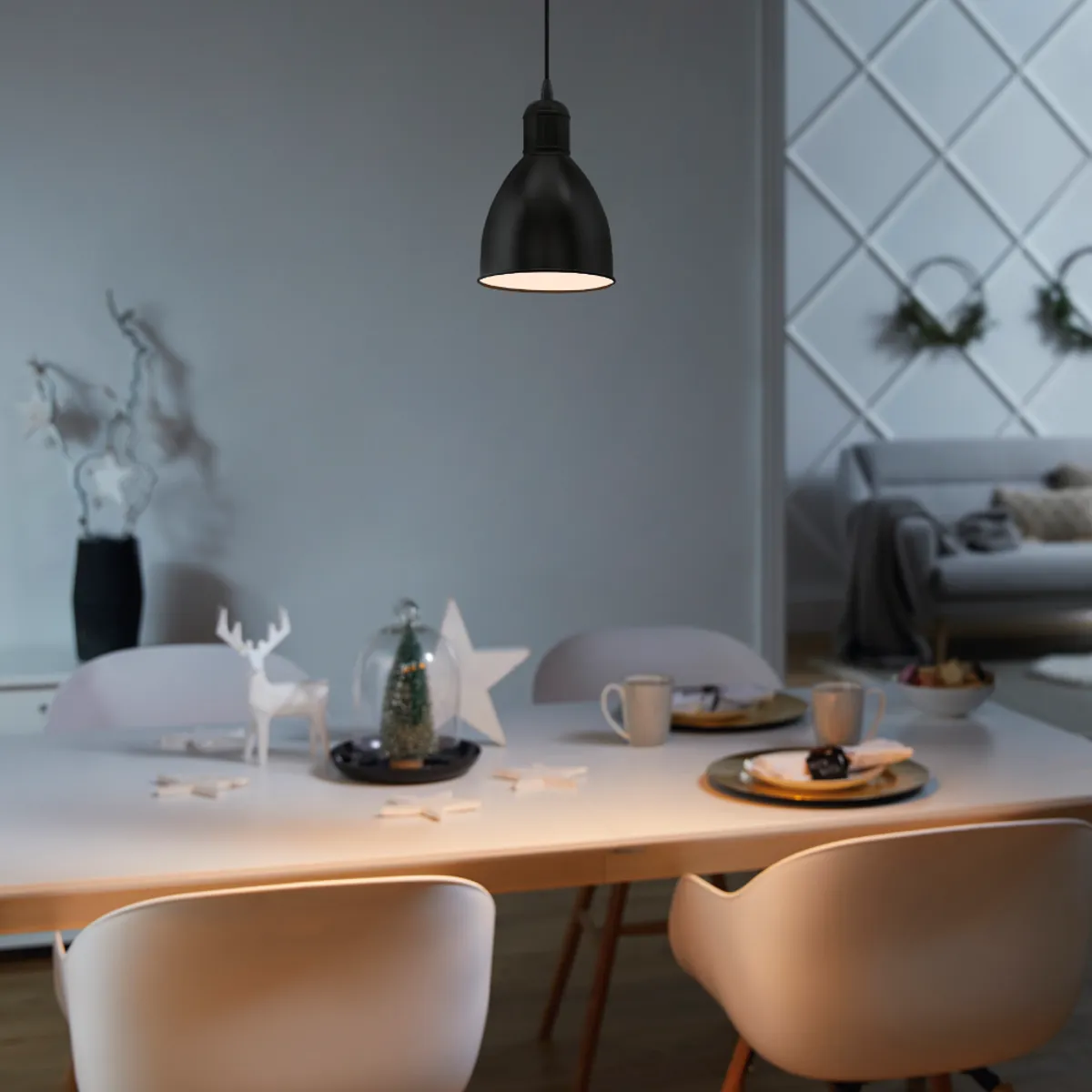 EGLO - Lámpara Colgante Priddy Acero Blanco H1100 DM155 E27 1x60W Cod49464